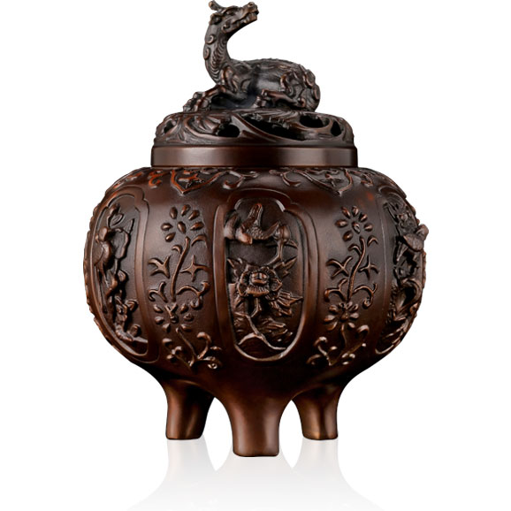 《圆形六条屏花鸟香炉》